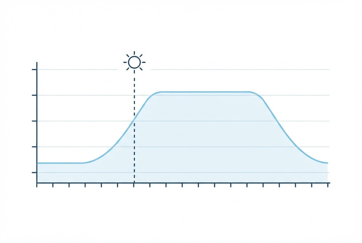 Daily temperature schedule showing a setback overnight and a recovery before opening
